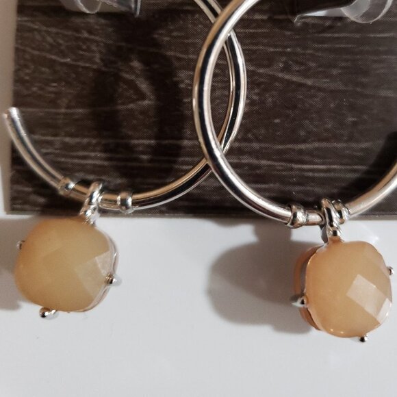 Neiman Marcus Silver Hoop Earrings w/ Amber-Tone Charms - Fashion Jewelry, CUSP - Picture 7 of 9